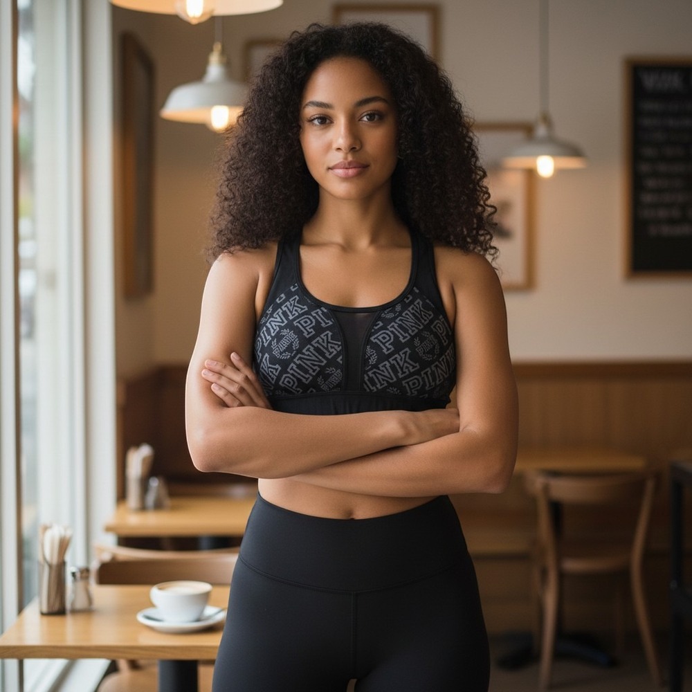 VS PINK Y2K Style Logomania Racerback Cutout Ultimate Mesh Sports Bra S Black